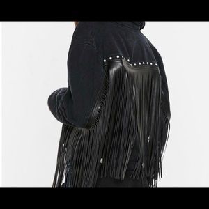 Statement studded and finge denim jacket